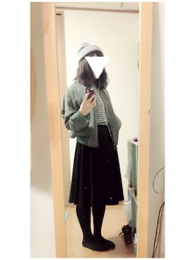 「黒スカート」｜「アイテム（ブルゾン）」を使った、rさん（レディース・163cm）の秋コーディネート