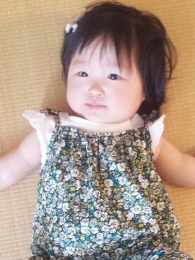 「アイテム（ママ＆ベビー、グリーン系）」を使った、yuinaさん（キッズ・70cm）の夏コーディネート