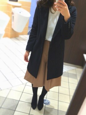 「mysty woman（ミスティウーマン）のレギュラー丈シングルチェスターコート（チェスターコート、ブラック系）」を使った、すあまさん（レディース・156cm）の冬コーディネート