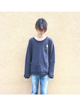 「blackmeans（ブラックミーンズ）のアイテム（スウェット）」を使った、DJ OGANIKさん（メンズ・178cm）の夏コーディネート