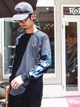 「LABRAT（ラブラット）のアイテム（キャップ）」を使った、DJ OGANIKさん（メンズ・178cm）の夏コーディネート