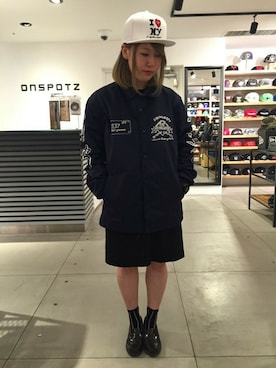 「NEW ERA（ニューエラ）のアイテム（ジャケット/アウター）」を使った、hitomiさん（レディース・153cm）の春コーディネート