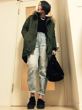 「Abahouse Devinette（ドゥヴィネット）のアイテム（モッズコート）」を使った、ellyさん（レディース・164cm）の冬コーディネート