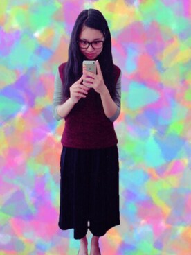 「アイテム（ベスト、レッド系）」を使った、Kiyomiさん（レディース・157cm）の秋コーディネート