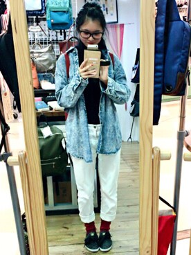 「FJALLRAVEN TRAVEL（フェルラーベントラベル）のFJALLRAVEN: KANKEN(カンケンバッグ)（バックパック/リュック、レッド系）」を使った、Kiyomiさん（レディース）の冬コーディネート