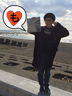 「海」｜「アイテム（ハンチング/ベレー帽）」を使った、もももさん（レディース・151cm）の冬コーディネート