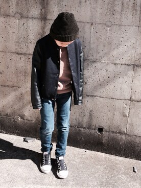 「ZARA（ザラ）のアイテム（スタジャン）」を使った、konaさん（キッズ・130cm）の冬コーディネート
