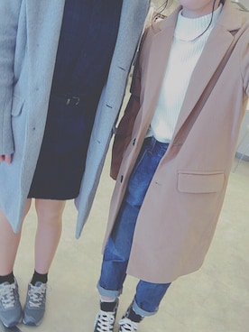 「マムジーンズ」｜「アイテム（チェスターコート）」を使った、yunnさん（レディース・150cm）の冬コーディネート