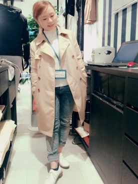 「AS KNOW AS PINKY（アズノゥアズピンキー）のアイテム（トレンチコート）」を使った、なつみさん（レディース・146cm）の春コーディネート