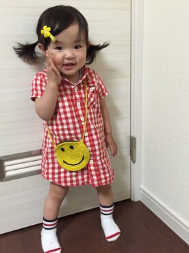 「アイテム（シャツワンピース）」を使った、riko♡さん（キッズ・80cm）の夏コーディネート