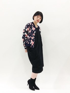 「黒いワンピース」｜まみむさん（レディース・157cm）の春コーディネート