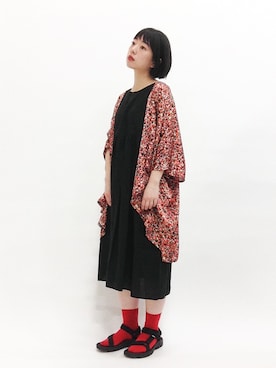 「総柄カーディガン」｜まみむさん（レディース・157cm）の春コーディネート