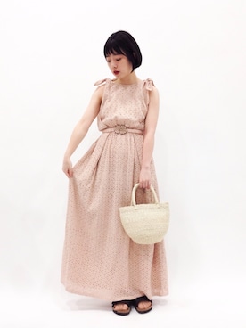 「マキシ丈ワンピ」｜まみむさん（レディース・157cm）の春コーディネート