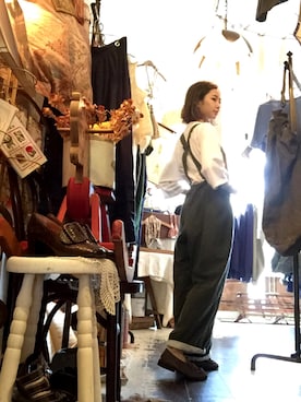 「アイテム（サスペンダー）」を使った、水戸悠夏子さん（レディース・155cm）の夏コーディネート