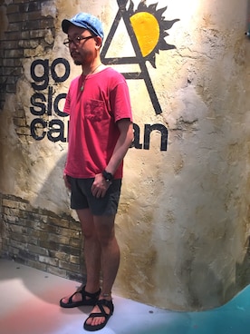 「goslowcaravan」｜「アイテム（キャップ）」を使った、goslowcaravan  そうちゃんさん（メンズ・179cm）の夏コーディネート