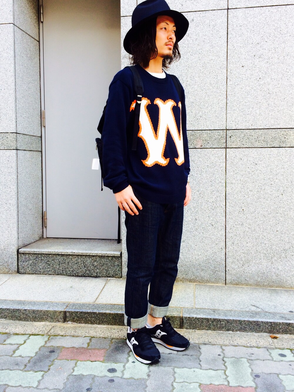「ロールアップ、LHP名古屋、Julien david、Martin Margiela、Alexander Wang」｜「L.H.PのLHP/エルエイチピー/Basic BackPack　（バックパック/リュック、ブラック系）」を使った、kazuya muraiさん（メンズ・170cm）の秋コーディネートの1枚目の写真