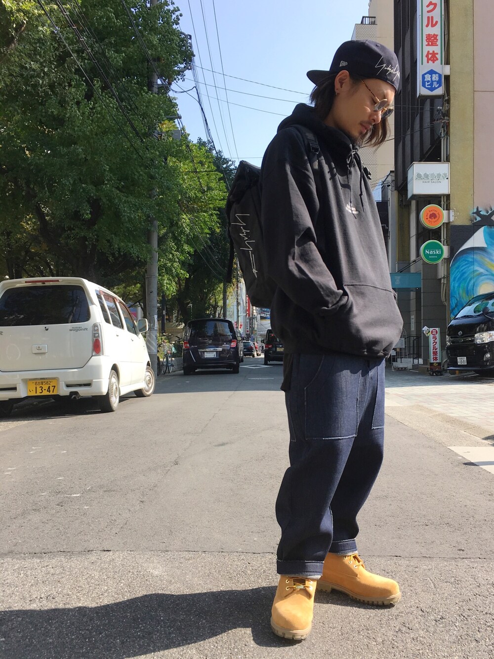 「LHP、yohjiyamamoto、休日スタイル、street、Timberland、Julien david、adsr、LHP名古屋、gosharubchinskiy、yohjiyamamoto×NEWERA」｜「Timberlandのアイテム（ブーツ、ベージュ系）」を使った、kazuya muraiさん（メンズ・168cm）の秋コーディネートの1枚目の写真