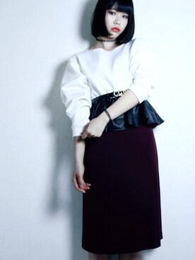 「FIG&VIPER（フィグアンドバイパー）のFレザー切替ペプラム（トップス、ホワイト系）」を使った、yuiさん（レディース・167cm）の秋コーディネート