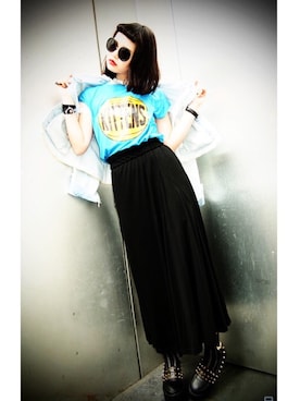 「G.V.G.V.（ジーヴィージーヴィー）のPRINTED BACK SLASH SQUARE TEE（トップス、ブルー系）」を使った、yuiさん（レディース・167cm）の春コーディネート