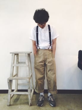 「アイテム（サスペンダー）」を使った、きぬもとさん（メンズ・172cm）の秋コーディネート