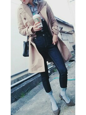 「トレンチ」｜「アイテム（オールインワン・サロペット）」を使った、ayaさん（レディース・160cm）の春コーディネート
