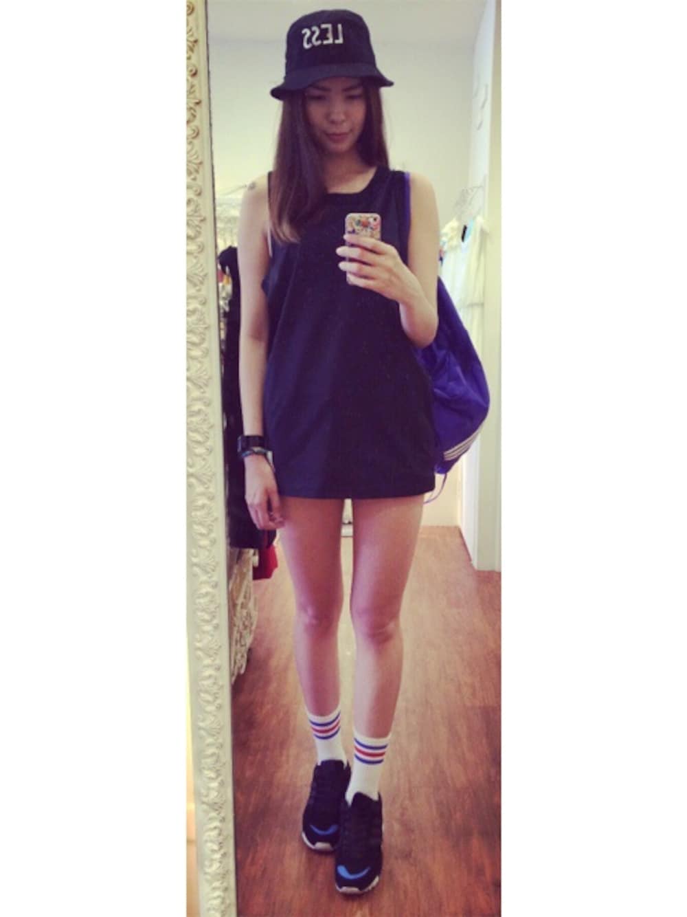 「lesstaiwan、dope、adidas、JOYRICH」｜「Less Taiwanのアイテム（キャップ、ブラック系）」を使った、seven🐈さん（レディース・178cm）の秋コーディネートの1枚目の写真
