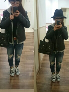 「GLOBAL WORK（グローバルワーク）のフェルトナカオレＨＡＴ/565115（ハット）」を使った、ちび子さん（レディース・148cm）の春コーディネート