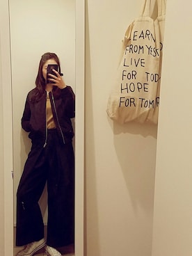 「ブルゾン 黒」｜Ayaさん（レディース・170cm）の冬コーディネート