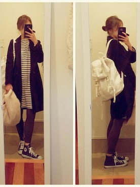 「ワンピース×スニーカー」｜「アイテム（チェスターコート）」を使った、Ayaさん（レディース・170cm）の冬コーディネート