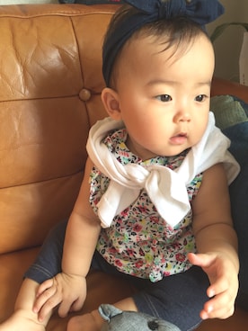 「アイテム（ヘアアクセサリー、ブルー系）」を使った、hyon.cocoさん（キッズ・70cm）の秋コーディネート