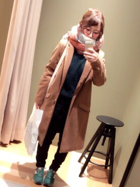 「Green　Parks（グリーンパークス）のアイテム（チェスターコート、ブラウン系）」を使った、さくらさん（レディース・152cm）の冬コーディネート