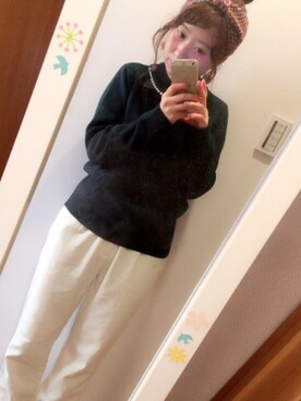 「Green　Parks（グリーンパークス）のアイテム（パンツ、ホワイト系）」を使った、さくらさん（レディース・152cm）の冬コーディネート