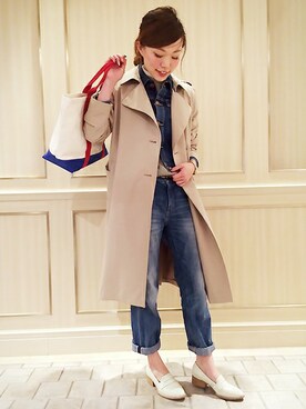 「デニムonデニム」｜「アイテム（トレンチコート）」を使った、いけさんさん（レディース・160cm）の冬コーディネート