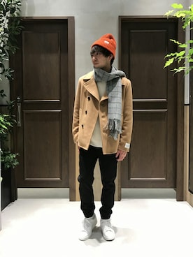 「RAGEBLUE（レイジブルー）のアイテム（ピーコート）」を使った、けんてぃーさん（メンズ・170cm）の冬コーディネート