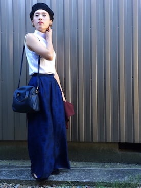 「シルクパンツ」｜「アイテム（ハンチング/ベレー帽）」を使った、SAYAKAさん（レディース・147cm）の秋コーディネート