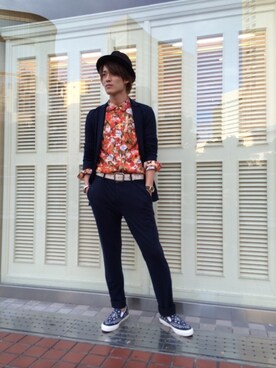 「ネイビーコーデ」｜「アイテム（その他アウター）」を使った、akiraさん（メンズ・178cm）の秋コーディネート