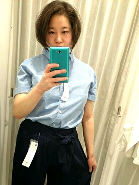 「GU（ジーユー）のアイテム（パンツ、ブルー系）」を使った、海音さん（レディース・156cm）の夏コーディネート