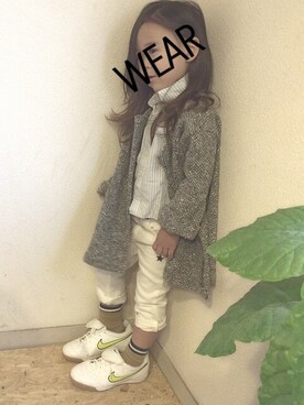 「Handmade（ハンドメイド）のアイテム（ノーカラージャケット）」を使った、HIRA✴︎さん（キッズ・90cm）の秋コーディネート