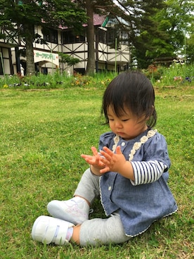 「sense of wonder（センスオブワンダー）のアイテム（シャツ/ブラウス、ブルー系）」を使った、arisana☺︎さん（キッズ・110cm）の夏コーディネート