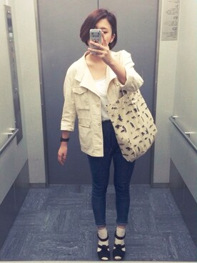 「くつした」｜「アイテム（ミリタリージャケット）」を使った、sarahnishimuraさん（レディース・161cm）の春コーディネート