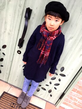 「ZARA KIDSのアイテム（ハンチング/ベレー帽）」を使った、べきこさん（キッズ・126cm）の秋コーディネート