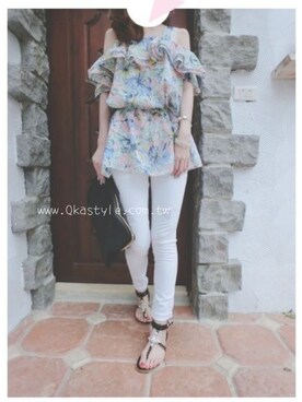 「qkastyleのHead bag（ハンドバッグ、ブラック系）」を使った、Qkastyleさん（レディース・160cm）の夏コーディネート