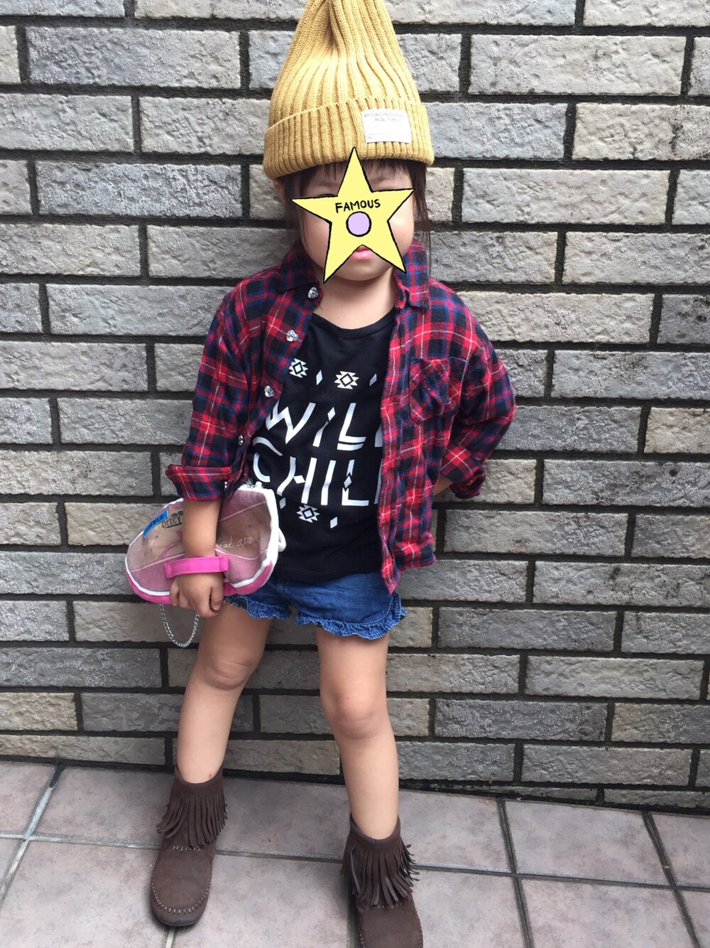 「プチプラコーデ、3歳」｜「西松屋のアイテム（シャツ/ブラウス、レッド系）」を使った、fusaさん（キッズ・100cm）の秋コーディネートの1枚目の写真