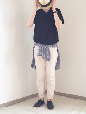「UNIQLO（ユニクロ）のアイテム（T恤/上装、ブラック系）」を使った、凛 子さん（レディース・161cm）の夏コーディネート