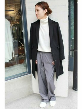 「SLOBE IENA（スローブイエナ）のアイテム（チェスターコート）」を使った、Sallyさん（レディース・162cm）の冬コーディネート