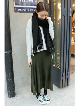 「SLOBE IENA（スローブイエナ）のアイテム（ストール/ショール）」を使った、Sallyさん（レディース・162cm）の冬コーディネート