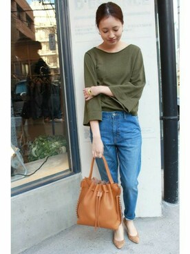 「テーパードデニム」｜Sallyさん（レディース・162cm）の冬コーディネート