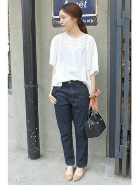 「テーパードデニム」｜Sallyさん（レディース・162cm）の春コーディネート