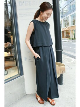 「SLOBE IENA」｜「アイテム（つなぎ/オールインワン）」を使った、Sallyさん（レディース・162cm）の夏コーディネート