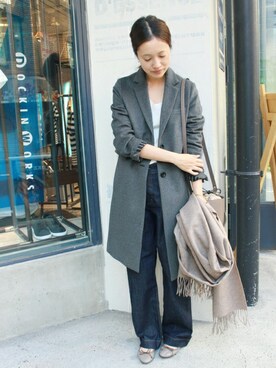 「SLOBE IENA（スローブイエナ）のアイテム（チェスターコート）」を使った、Sallyさん（レディース・162cm）の秋コーディネート